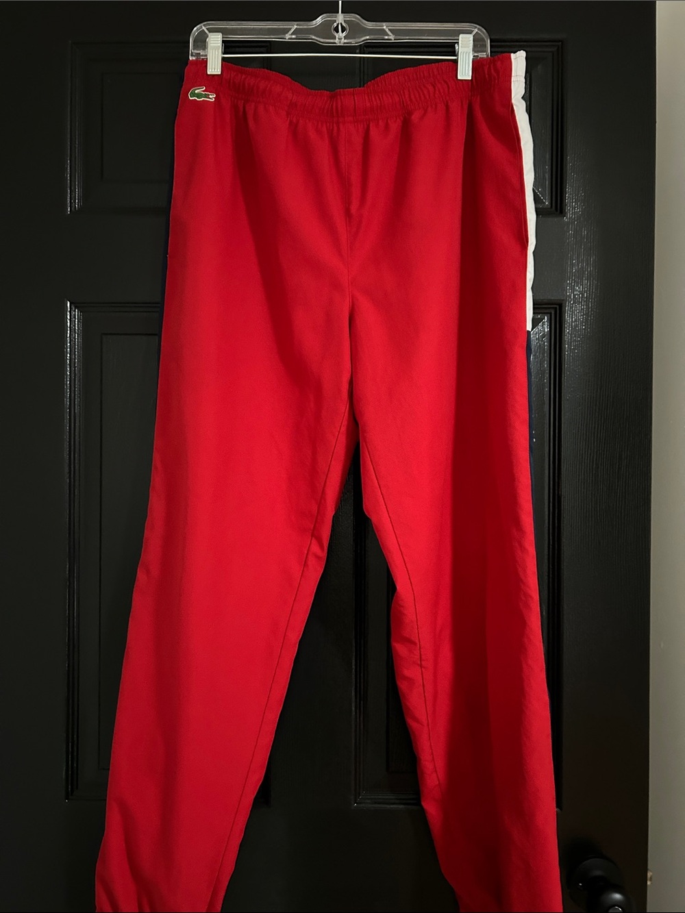 Lacoste Kids Red Jogger Pants with White Side Stripe